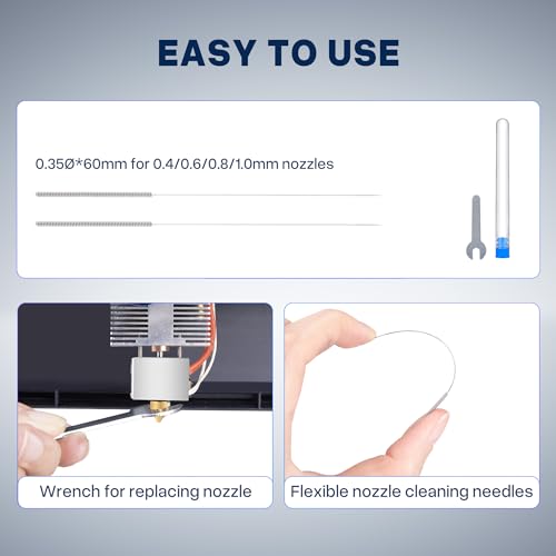 ELEGOO 10pcs Multi Size Nozzles for Neptune 4 Plus/4 Max 3D Printer, Brass Hotend Nozzles 0.4/0.6/0.8/1.0mm with Cleaning Kits