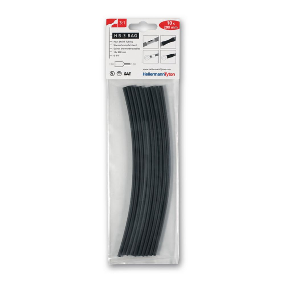 HellermannTyton - Lotto di 10 guaine termorestringenti nere his-3-bag-3/1 200mm