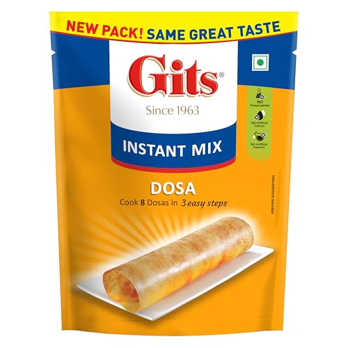 Gits Instant Rice Dosa Breakfast Mix, Makes 8 per Pack, Pure Veg, South Indian Breakfast Mix, 800g (Pack of 4, 200g Each)