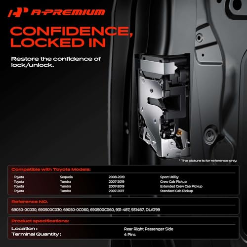 Image of A-Premium Rear Right Passenger Side Door Lock Actuator Compatible with Toyota Tundra 2007-2019, Sequoia 2008-2019