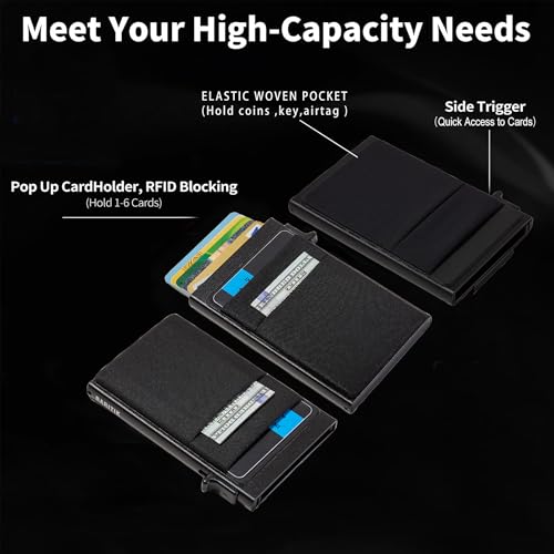 Image of Card Holder Wallets for Men | Slim Aluminum Wallet | RFID Blocking Minimalist Metal Pop Up Wallet | Money Clip & Cash Band | Expandable Compact Plate | Ultra-Thin | Men's Accessories & Gifts for Men