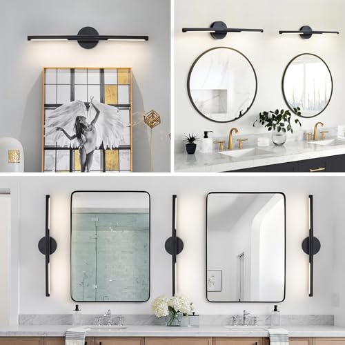 Image of Matte Black Bathroom Light Fixtures Over Mirror 24 Inch, 18W 360 Rotatable Dimmable 4000K Led Vanity Light Bar, Modern Bathroom Vanity Lights Above Mirror, Led Bathroom Lighting