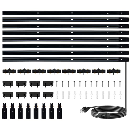 Bravsekai 8PCS H Type Track Lighting Rails Kit with Dimmer Switch, 120V Single Circuit 3-Wire H Track Rail 26FT with Extra 8 I Connectors and Wall Anchors, Made of Aluminum and Strength Guarantee