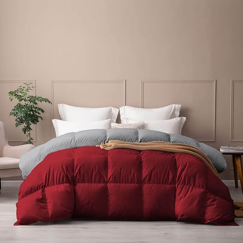 Image of PURE ECO Reversible Comforter Double Bed Size - Soft Microfiber 300 GSM Comforter for Winter - Soft & Luxury Design Duvet /Blanket Double Bed (90 inchX100 inch) - Burgundy /Silver Grey Color
