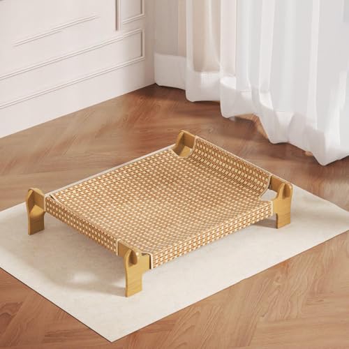 Cama elevada para gatos de madera tejida transpirable hamaca exterior 4