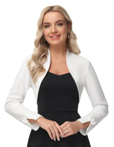 GRACE KARIN Bolerojacke Damen festlich Cardigan Weiß Bolero DECl521-1 M