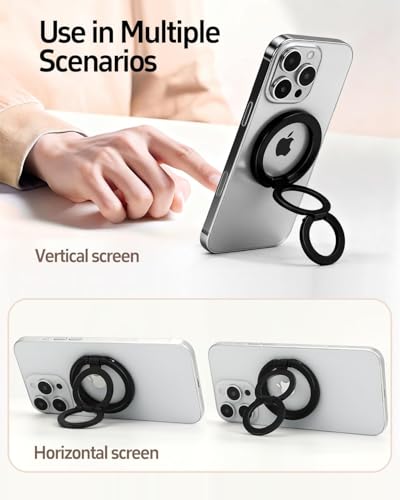 Image of Magnetic Phone Ring, Magnetic Cell Phone Stand Holder Finger Ring [Super Magnet] [360 Rotation] [Double Bracket] (Black)