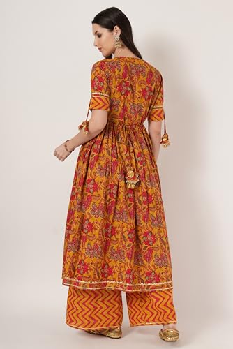 Image of COTLAND Fashions Breathable Cotton Floral Printed A-Line Kurta Set With Palazzo for Women