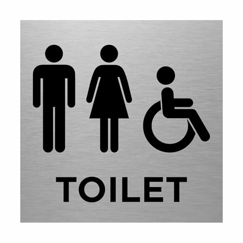 Slimline Aluminium Male, Female Accessible Toilet Sign from ViroDisplay® - Rigid Brushed Silver 150 x 150mm - Durable Printed Surface - Self-Adhesive Fixing (1)
