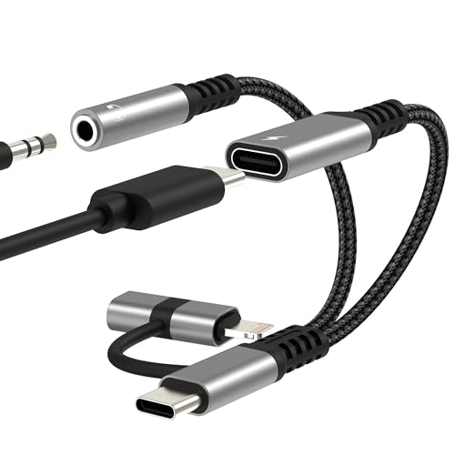 Adaptador USB C a Conector para Auriculares de 3,5 mm Cable de Audio AUX Divisor Lightning para iPhone 17 16 15 14 Pro MAX Compatible con Samsung Galaxy S25 S24 Ultra Carga para Apple DAC Accesorios