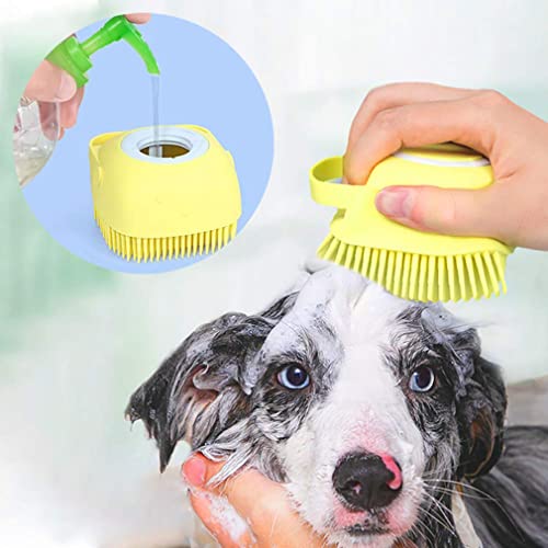 Dog Bath Brush Body Scrubber Shampoo Dispenser Tick Remover For Shower Bathing and Shedding Soft Silicone Bristles Brushes Groomers For Pet Puppy Dogs Cat Rabbit Horse (Multicolor 1 pcs)