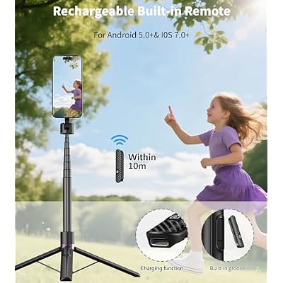 TONEOF 68 Magnetic Selfie Stick Tripod (Black) Bundle with 4000 mAh Mini LED Flashlight Rechargeable for Camping,Emergency,Hiking,Keychain,Pocket