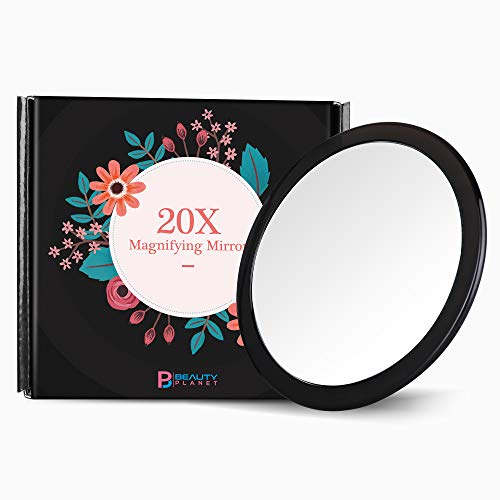 Updated 2020 Version, 5Inch, 20X Magnifying Mirror with Three Suction Cups, Use for Makeup Application, Tweezing, and Blackhead/Blmish Removal. (5inches, Black)
