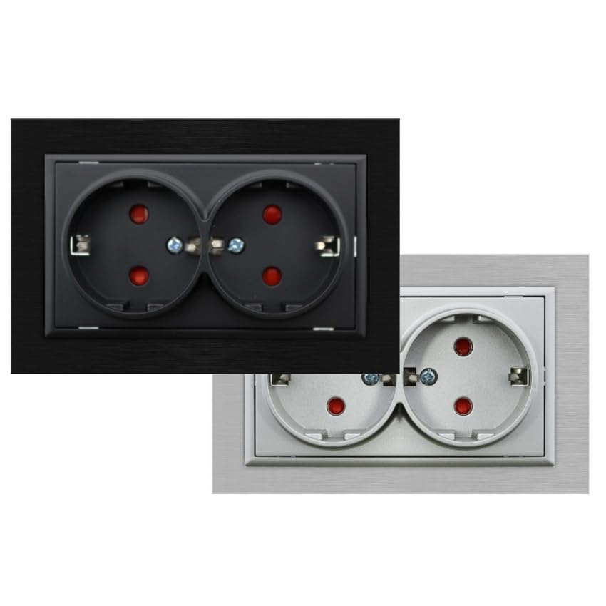 Prise encastrée double Schuko noire pour cuisine moderne et salon