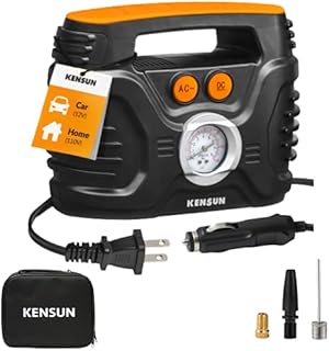 Kensun AC/DC Power Supply Portable Air Compressor Pump with Analog Display to 100 PSI for Home (110V) and Car (12V), Tire Inflator with Adaptors for Cars, Trucks, Bicycles, Balls