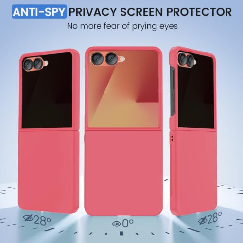 Image of Ruky for Z Flip 8 Case Built-in with Privacy Screen Protector, Coralred | Support Wireless Charging, Full Body Cover Shockproof Hard PC Ultra-Thin Phone Case for Samsung Galaxy Z Flip 8, Coralred