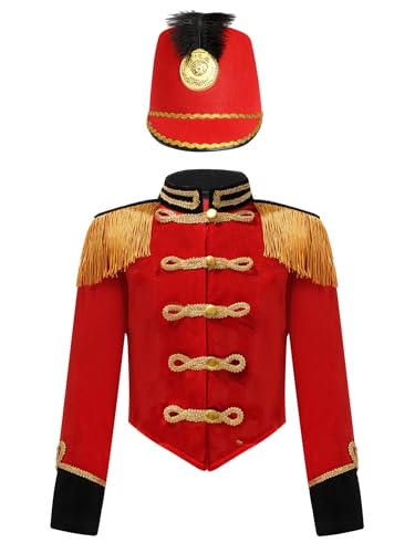 Hedmy Kids Boys Girls Circus Ringmaster Clothes Stand Collar Long Sleeve Tassel Ring Leading Tailcoat Top