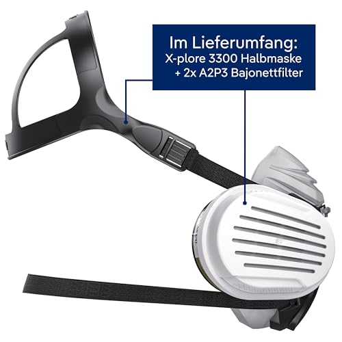 Dräger X-plore 3300 Lackiererset, Atemschutzmaske mit A2P3 Kombi-Filter – Halbmaske für Maler & Lackierer, zuverlässiger Schutz gegen Dämpfe, Gase und Feinstaub, Größe L