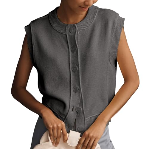 Ainangua Womens Cardigan Sweater Vest Casual Sleeveless Button Down Tops Summer Ribbed Tank Trendy Knitwear Outfits