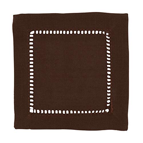 SARO LIFESTYLE Classic Hemstitch Cocktail Napkins (Set of 12) - Elegant Cloth Cocktail Napkins with Textured Fabric and Hemstitched Border for Entertaining and Table Settings, 6"x6", Chocolate
