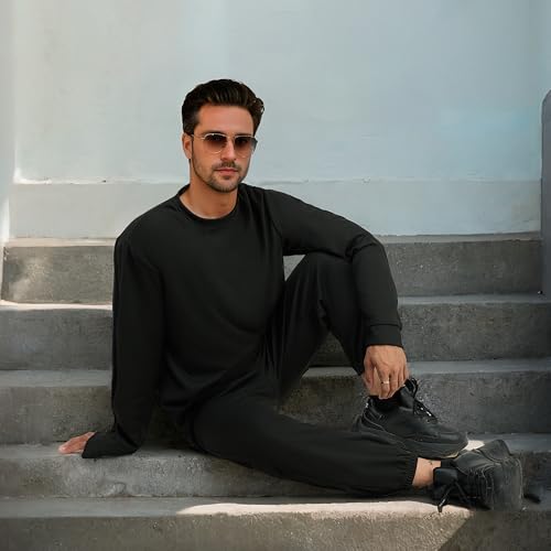 Men Tracksuit 2 Piece Long Sleeve Pullover Outfits Casual Sweatshirt & Jogging Sport Suit Sets with Pockets2