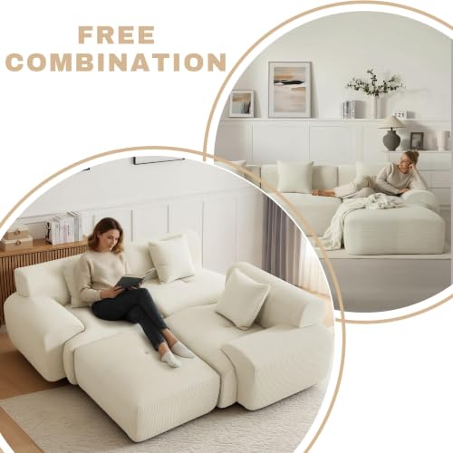 Image of 107 inch Cloud Modular Sectional Couch,Boneless Sofa with Ottman,L-Shape Upholstered Sofas with Deep Seat,Modern Cozy Corduroy Couches with Memory Foam,No Assembly Required (Beige)