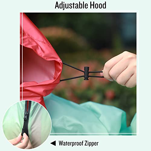Image of SaphiRose Adult Rain Poncho Waterproof Hooded Zipper Raincoat with Pockets | OEKO-TEX Certified 100% Polyester, Lightweight Packable Storage Pouch, Heat-Sealed Seams, Quick-Dry for Outdoor Hiking
