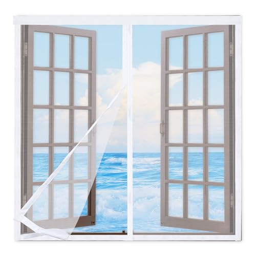 Moustiquaire Fenêtre Magnétique,100x130cm Moustiquaire Fenêtre Anti-Insectes avec Bande Adhésive,Moustiquaire Pour FenêTre, Rideau Moustiquaire pour Porte Fenetre, Fermeture Automatique,Blanc