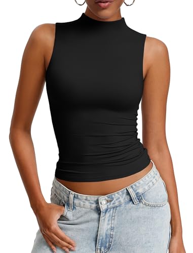 Avidlove Womens Mock Turtle Neck Tank Top Double Lined Basic Tops Going Out Y2K Tops Fitted Summer Outfits 2026 (Black M