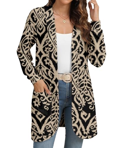 Image of YSYOKOW Cardigan Sweaters for Women Long Sleeve Open Front with Pockets | Long Cardigans for Women Lightweight Soft Casual Dressy Loose Fit Cardigan Sweater with Pockets for Work and Office