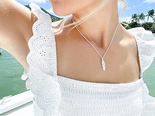 Hawaiian Silver Jewelry Dainty Feather Pendant Necklace - 18-Inch Sterling Silver Feather Necklace - 925 Sterling Silver4