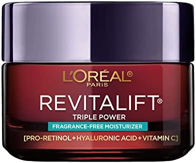 L'Oreal Paris Revitalift Triple Power Anti-Aging Face Moisturizer, Fragrance Free, Pro Retinol, Hyaluronic Acid & Vitamin C to Reduce Wrinkles, Firm & Brighten Skin, 1.7 Oz