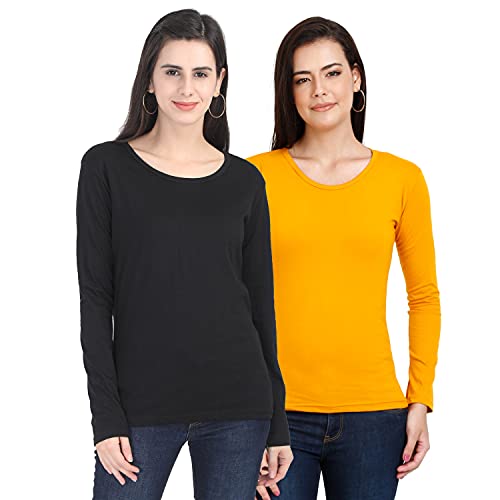Image of FLEXIMAA Women's Cotton Plain Round Neck Full Sleeve T-Shirt