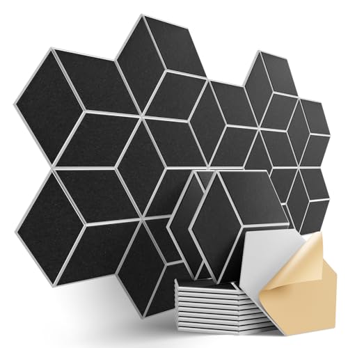 Image of 12-Pack Self-Adhesive Acoustic Panels 12 inch x 10 inch x 0.4 inch High-Density, Flame-Resistant Soundproof Foam. Absorbs Noise and Eliminates Echoes, Hexagonal 3D Design(BlackFace)
