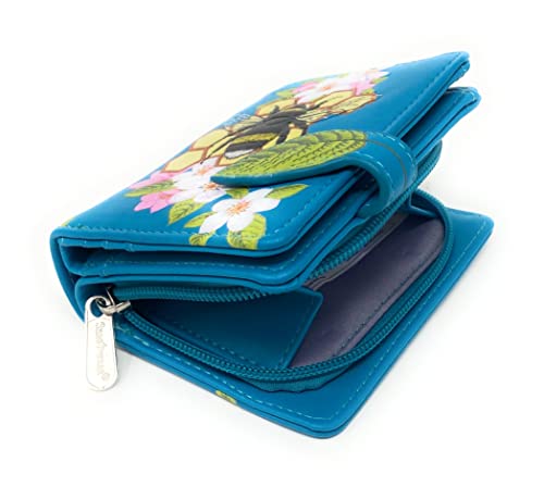 Shag Wear Bumble Bee Honeycomb Floral Tattoo Small Animal Wallet for Women and Teen Girls Vegan Faux Teal 4.5"4