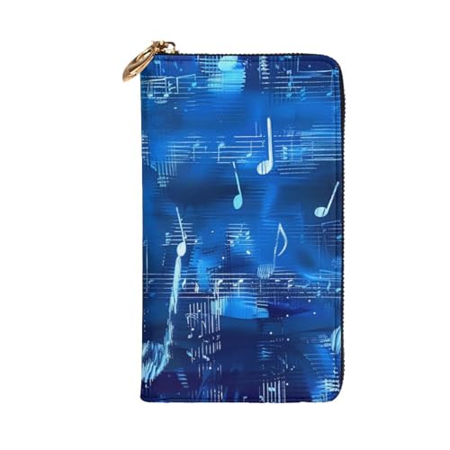 Blue Musical Notes Printed Long Wallet for Women Men Cute PU Leather Wallet with Coin Purse and Credit Card Holder2