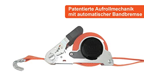 2 x Automatik Spanngurt/Automatischer Zurrgurt Spitzhaken 5,0 m x 35mm 1.000 daN / 2.000 daN (i.d.Umr.) selbstaufrollend (65) orange