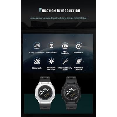 NORTH EDGE Mercury Analog Digital Watch for Men, Dual Display Sports Watch with World Time, Alarm, Stopwatch, 50M Water Resistant, LED Backlight, TPU Strap, Outdoor Daily Wear Watch