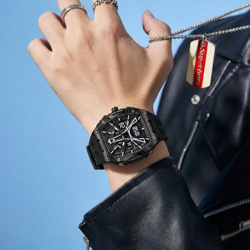 Image of V2A Impact 48mm Analog Digital Watch for Men | 3D Tower Dial Design | Alarm Stopwatch Day Date 12 /24 Hr | TPU Strap | 50M Water Resistant | Gift for Mens