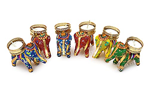 The India Style™ Elephant T-Lights Candle Holder Stand With Wax Candles For Home Decor Diwali Festival Decoration Diwali Gifts Navratri Dussehra With Tealights, Assorted Hathi-12 (12) #TOP2