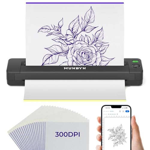 MUNBYN Tattoo Stencil Printer ITP06, 300DPI Wireless Thermal Tattoo Printer with 20 Transfer Papers, Tattoo Printers Compatible with Smartphone & PC for Tattoo Artists & Beginners