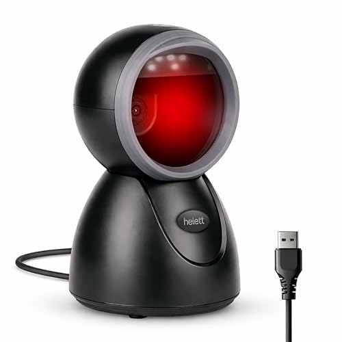 Image of Helett HT15 Hands-Free 2D & 1D USB Desktop Barcode Scanner for Retail & POS | 300K CMOS Global Exposure Engine | Large Scan Window, Fast Scanning, Buzzer LED, 640x480, Strong ABS, 1Yr Warranty(Black)