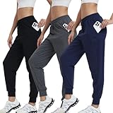 Zerdutera 3-Pack Sweatpants Jogginghose Damen Lang Trainingshose Fitness High Waist Sporthose Yoga Freizeit Freizeithose mit Taschen Black,Dark Gray,Navy XL