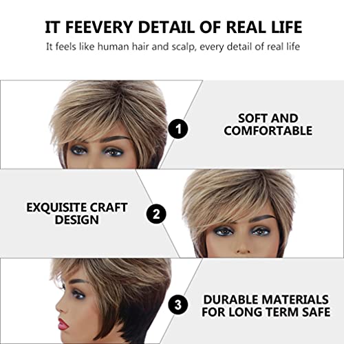 Lurrose Peruca feminina sintética com franja lateral para festa, peruca curta e inclinada