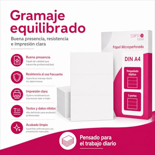 Papel Microperforado DIN A4 troquelado en tres partes separables 4