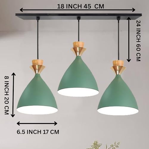 Image of Triple Dome Green Aluminium Hanging Pendant Light Drop, Antique Modern Ceiling Lamp,Bulb is not Included, 3 Light Linear Set