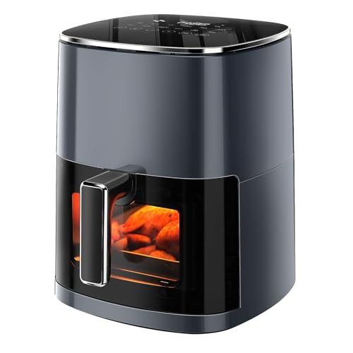 Simple Deluxe Air Fryer - 6.34 QT Digital Airfryer with Visible Window, 12 Presets Functions, Nonstick and Dishwasher-Safe Basket, 1700W, Gray