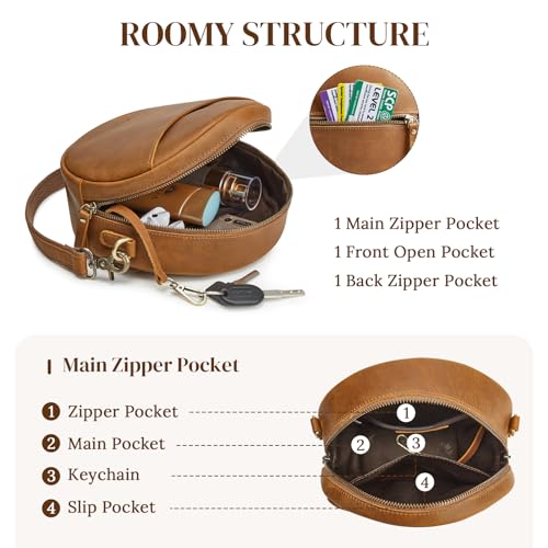 Image of S-ZONE Leather Crossbody Bags for Women Circle Shoulder Round Purse Travel