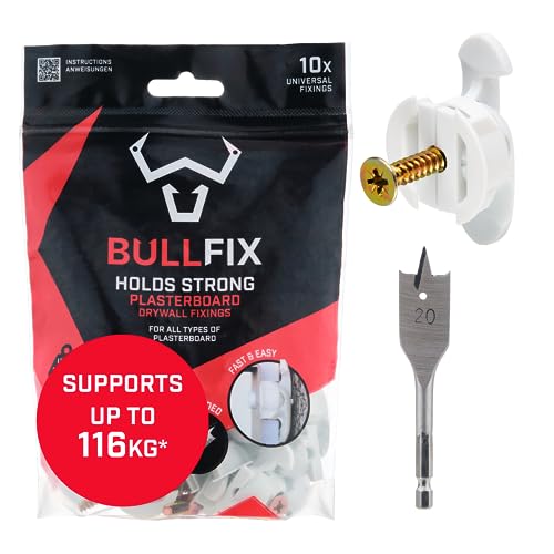 Bullfix Universal Drywall Anchors, Holds up to 255lbs, Hollow Wall Anchors, with Drill Bit, Stronger Than Toggle Bolts and Butterfly Screw - Patented Design - Starter Pack