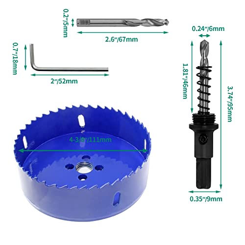 Image of Luomorgo 111mm /4 3 /8 inch Hole Saw, 1 1 /4 inch Cutting Depth | HSS Bi-Metal, For Wood Cornhole Boards, For Plastic Drywall, For Metal Sheet